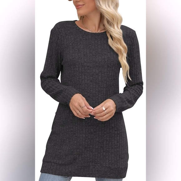 NWT [Auremore] Ribbed Long-Sleeve Crewneck Tunic Sweater in Black Women’s S or M - Picture 2 of 11
